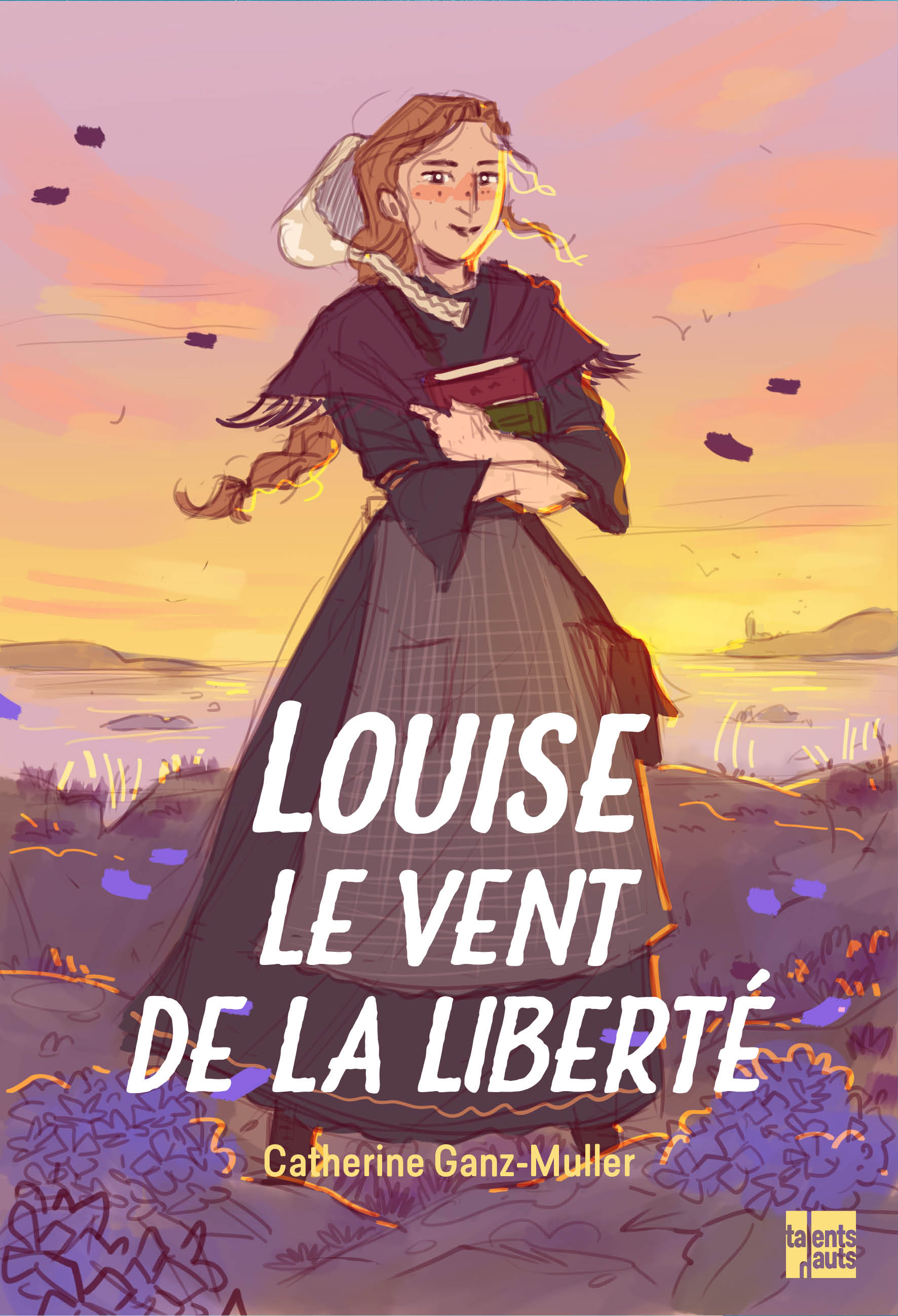 Jeune fille dans la campagne Bretonne face à l’océan
